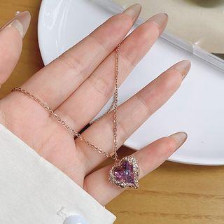 Heart Rhinestone Pendant Stainless Steel Necklace 01 - Rose Gold - One Size