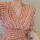 Long-sleeve Gingham A-line Midi Dress