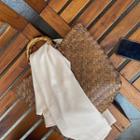 Wooden Woven Tote Bag Brown - One Size