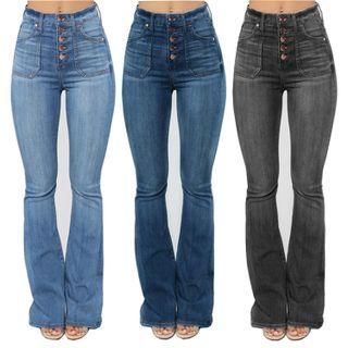 High Waist Button-up Bootcut Jeans