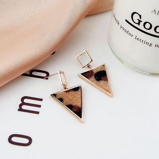 Stainless Steel Leopard Print Triangle Dangle Earring E9637 - One Size