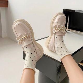 Faux Pearl Ruffle Platform Loafers