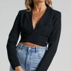 Plain Wrap Front Crop Blazer