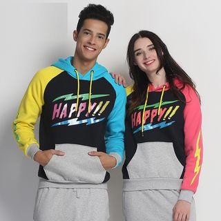 Lettering Drawstring Hooded Couple Pullover