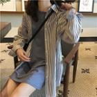 Short-sleeve Long T-shirt / Striped Oversized Shirt