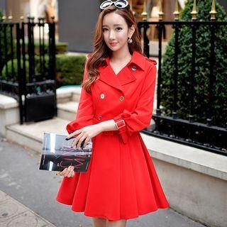 3/4-sleeve Double-breasted A-line Dress