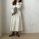 Plain Long Sleeve Midi Dress Beige - One Size