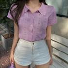 Short-sleeve Cutout Knit Polo T-shirt