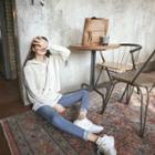 Layered Cutout-hem Knit Hoodie