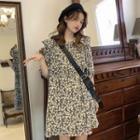 Elbow-sleeve Floral A-line Collar Dress