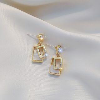 Rhinestone Rectangle Alloy Dangle Earring 1 Pair - E714-1 - Silver Rhinestone & Circle - Gold - One Size