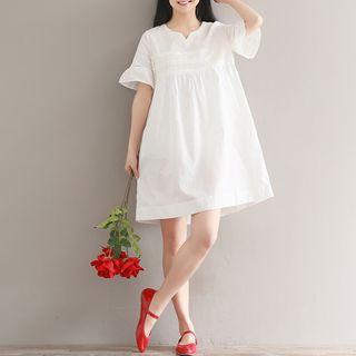 Crochet Panel Short-sleeve A-line Dress