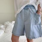 Band-waist Denim Shorts Light Blue - One Size