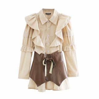 Set: Ruffle Shirt + Faux Leather Belt