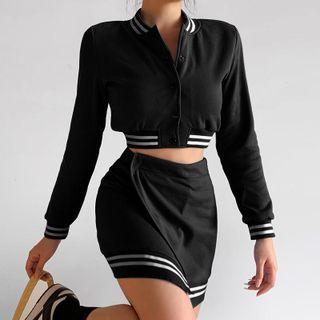 Set: Crop Baseball Jacket +slit Pencil Skirt