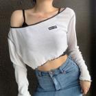 Set: Long-sleeve Lettering Crop Top + Camisole Top