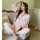 Lace Trim Long-sleeve Sleep Top / Lounge Pants / Sleep Dress / Set