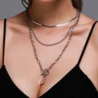 Alloy Pendant Layered Choker Necklace 01 - 6840 - White Gold - One Size