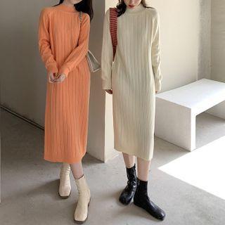 Mock Neck Midi Ribbed Knit Dress
