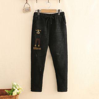 Embroidered Fleece-lined Jeans