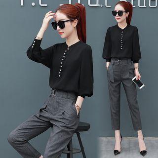 Set: 3/4-sleeve Blouse + Crop Dress Pants