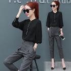 Set: 3/4-sleeve Blouse + Crop Dress Pants
