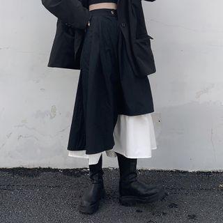Asymmetrical Color-block A-line Midi Skirt