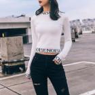 Lettering Cropped Knit Top