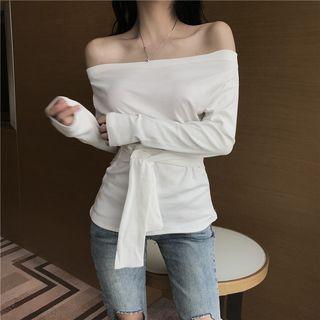 Off-shoulder Long-sleeve Top With Sash