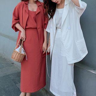 Elbow-sleeve Blazer / Spaghetti Strap Top / Midi Skirt