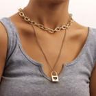 Lock Pendant Layered Alloy Choker Necklace Gold - One Size