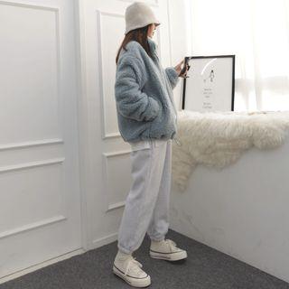 Letter Embroidered Fleece-lined Jogger Pants