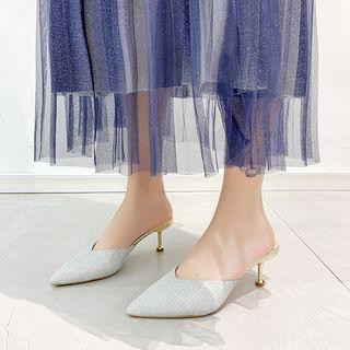 Glitter Pointed Toe High Heel Mules