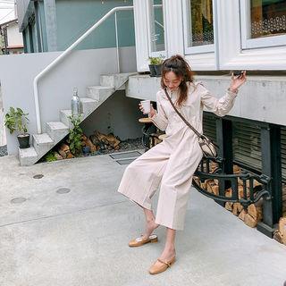 Wide-collar Shirtwaist Frilled Jumpsuit