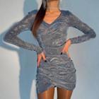 V-neck Long Sleeve Glitter Dress