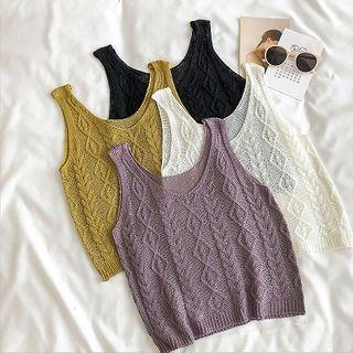 Plain Crewneck Cable-knit Tank Top