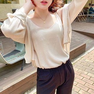 Textured Shirt & Cami Top Matching Set