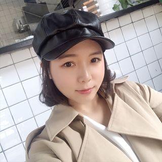 Faux Leather Newsboy Cap Faux Leather - M