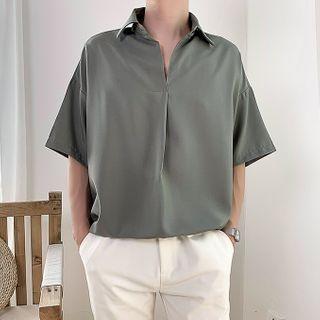 Short-sleeve Open-collar Chiffon Shirt