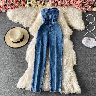 Tube Skinny Denim Jumpsuit