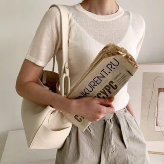 Crew-neck Sheer Knit Top Ivory - One Size