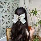 Bow Lace Heart Faux Pearl Hair Clip White - One Size