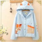 Fox Embroidery Hooded Buttoned Jacket
