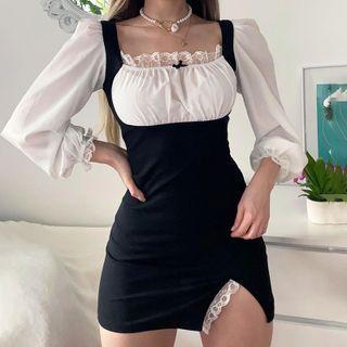 Mock-two-piece Long-sleeve Mini A-line Dress