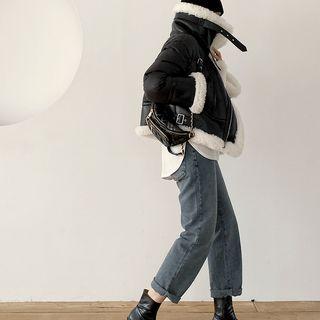 Fleece-trim Duck Down Padded Jacket Black - One Size