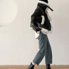 Fleece-trim Duck Down Padded Jacket Black - One Size
