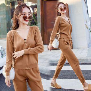 Set: V-neck Cardigan + Knit Pants