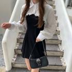 Long-sleeve Cropped Shirt / Plain Spaghetti Strap Dress