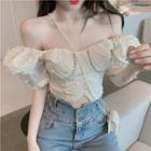 Short-sleeve Off-shoulder Cropped Blouse White - One Size