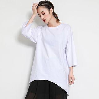Asymmetrical 3/4-sleeve T-shirt White - One Size